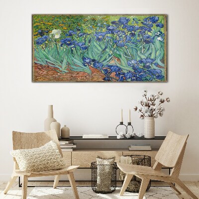 Irises in the garden Wall art on glass