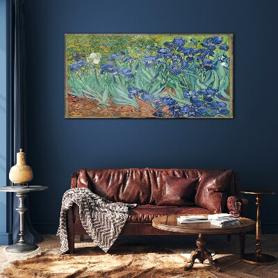 Irises in the garden Wall art on glass