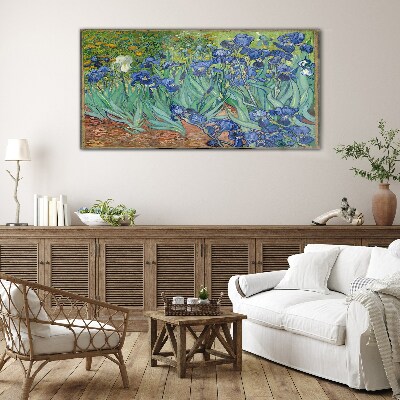 Irises in the garden Wall art on glass