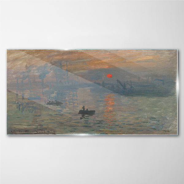 Sunset over the port Wall art on glass