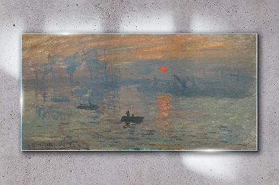 Sunset over the port Wall art on glass