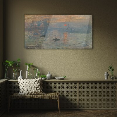 Sunset over the port Wall art on glass
