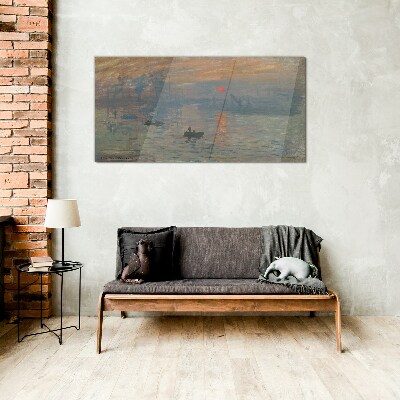 Sunset over the port Wall art on glass