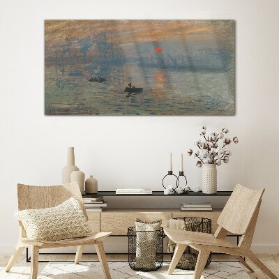 Sunset over the port Wall art on glass