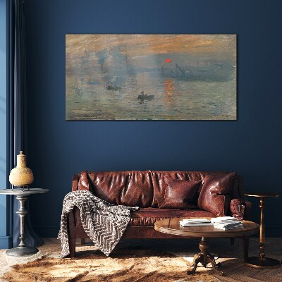 Sunset over the port Wall art on glass