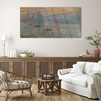 Sunset over the port Wall art on glass