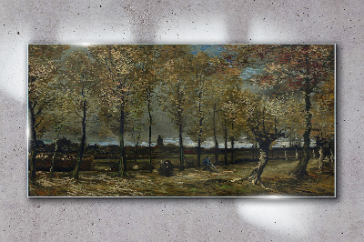 Autumn walk in the park Glass art print