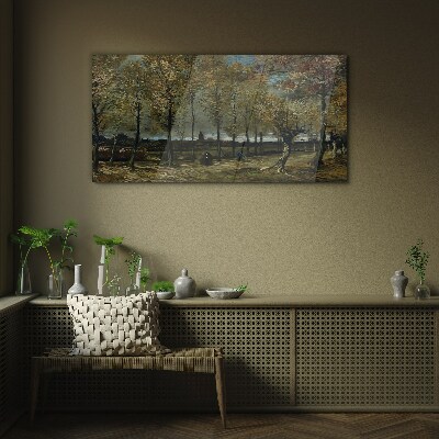 Autumn walk in the park Glass art print