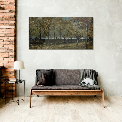 Autumn walk in the park Glass art print