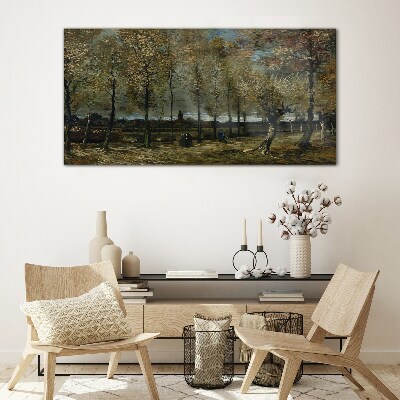 Autumn walk in the park Glass art print