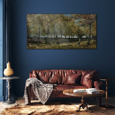Autumn walk in the park Glass art print