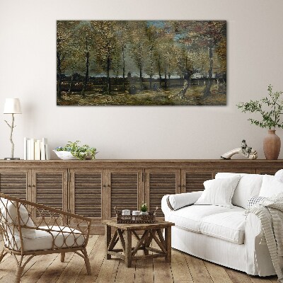 Autumn walk in the park Glass art print
