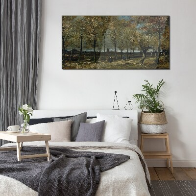 Autumn walk in the park Glass art print