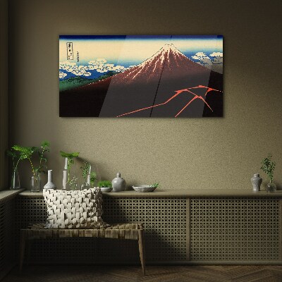 Mount Fuji in spring weather Wall art on glass