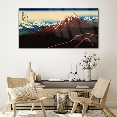 Mount Fuji in spring weather Wall art on glass