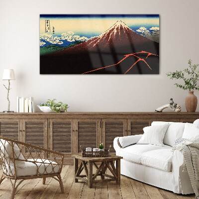 Mount Fuji in spring weather Wall art on glass