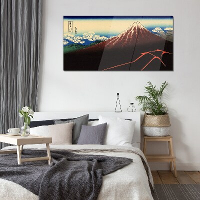Mount Fuji in spring weather Wall art on glass