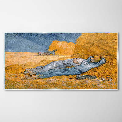 Resting among the golden fields Glass art print
