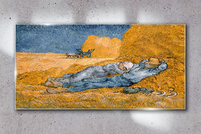 Resting among the golden fields Glass art print