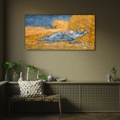 Resting among the golden fields Glass art print