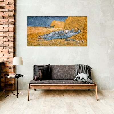 Resting among the golden fields Glass art print