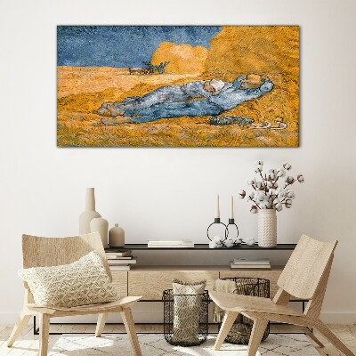 Resting among the golden fields Glass art print