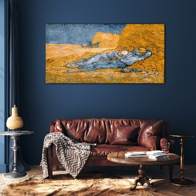 Resting among the golden fields Glass art print