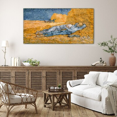 Resting among the golden fields Glass art print