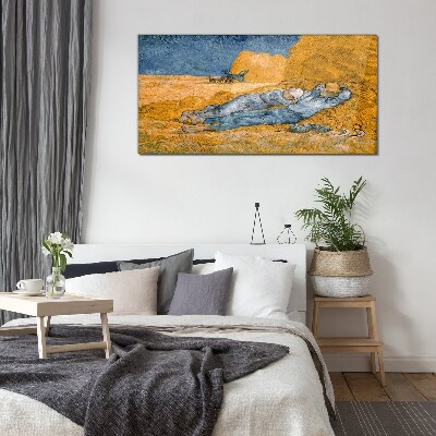 Resting among the golden fields Glass art print