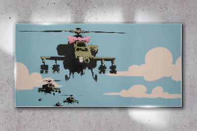Helicopters in pink bows Wall art on glass