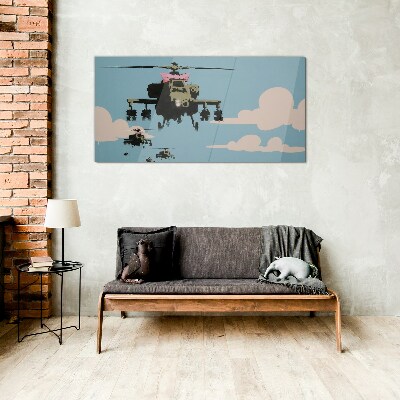 Helicopters in pink bows Wall art on glass