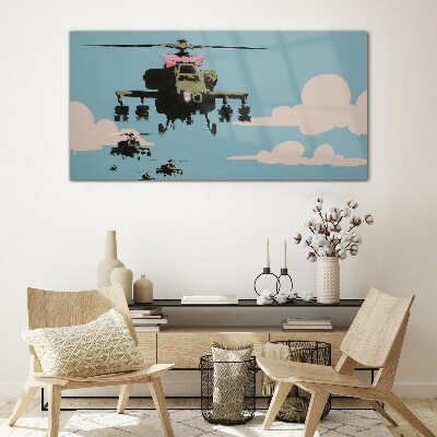 Helicopters in pink bows Wall art on glass