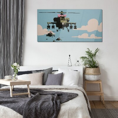 Helicopters in pink bows Wall art on glass