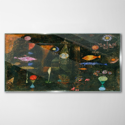 Fish magic by paul klee Glass Wall Art