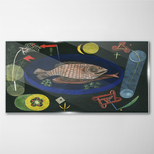 Fish in a blue bowl Wall art on glass