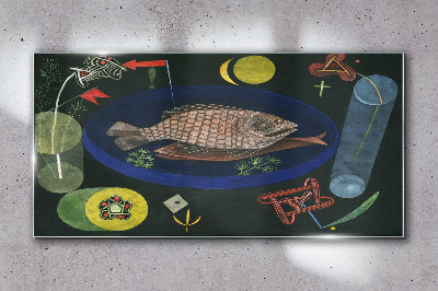 Fish in a blue bowl Wall art on glass
