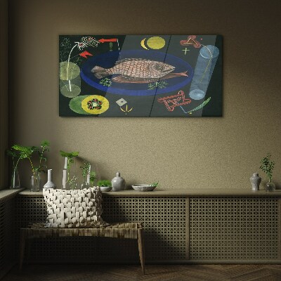 Fish in a blue bowl Wall art on glass
