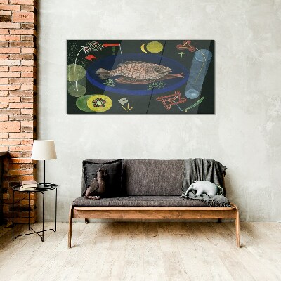 Fish in a blue bowl Wall art on glass