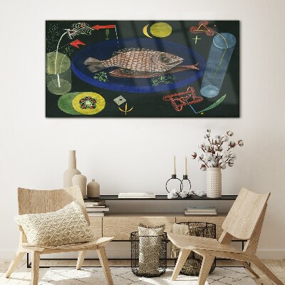 Fish in a blue bowl Wall art on glass