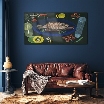 Fish in a blue bowl Wall art on glass