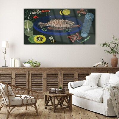 Fish in a blue bowl Wall art on glass