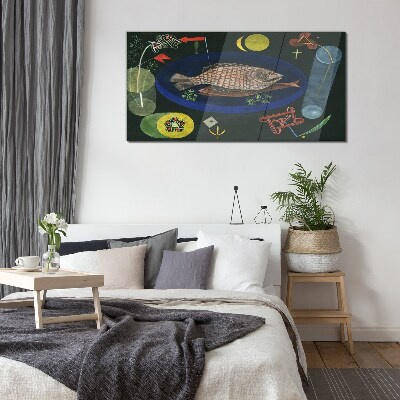 Fish in a blue bowl Wall art on glass