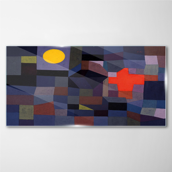 Abstract composition with the sun Wall art on glass
