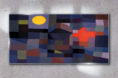 Abstract composition with the sun Wall art on glass