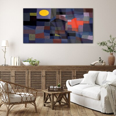 Abstract composition with the sun Wall art on glass