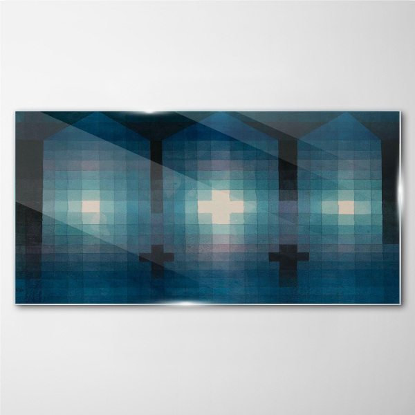 3D light in blue tones Wall art on glass