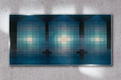 3D light in blue tones Wall art on glass