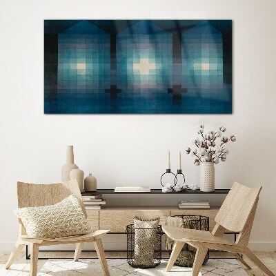 3D light in blue tones Wall art on glass