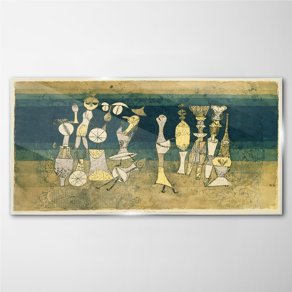 Figurative figures on an abstract background Glass art print