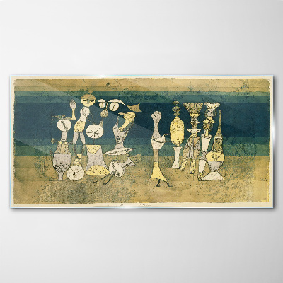 Figurative figures on an abstract background Glass art print